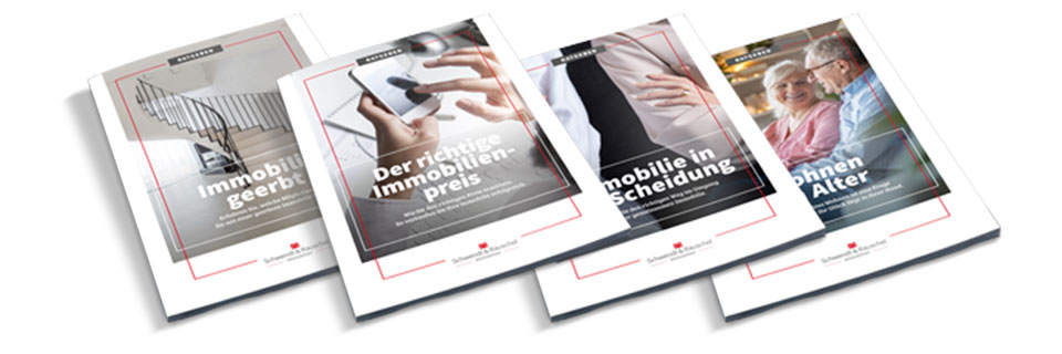 Immobilienratgeber | Auszug aus der Ratgeberwelt mit vier Ratgebern zu unterschiedlichen Themen, z. B. Immobilie geerbt, Immobilie in der Scheidung, Wohnen im Alter und der richtige Immobilienpreis